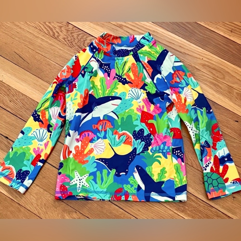 Mini Boden 6-7Y Girls’ UPF 40+ Long Sleeve Underwater Sea Life Rashguard